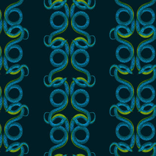 pattern of entwined turquoise snakes on dark blue background