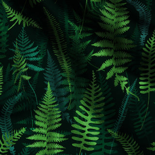 pattern of fern leaves in shades of green shown on fabric